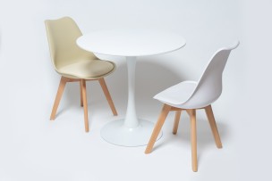 Стол Barneo T-3 Tulip style, MDF, H-75cm - круг диаметр 90см, RAL9003 белый, каркас RAL9003 белый